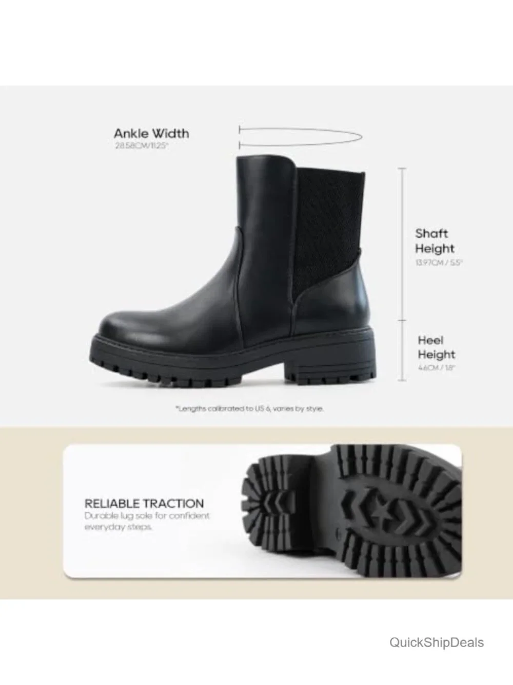 Women's Chelsea Ankle Boots Platform Chunky Heel Lug Sole Faux Leather Slip-On